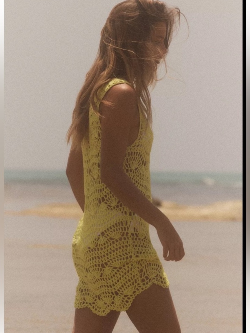 Zara Hand-Crocheted Yellow Sleeveless Tunic/beach cover-up